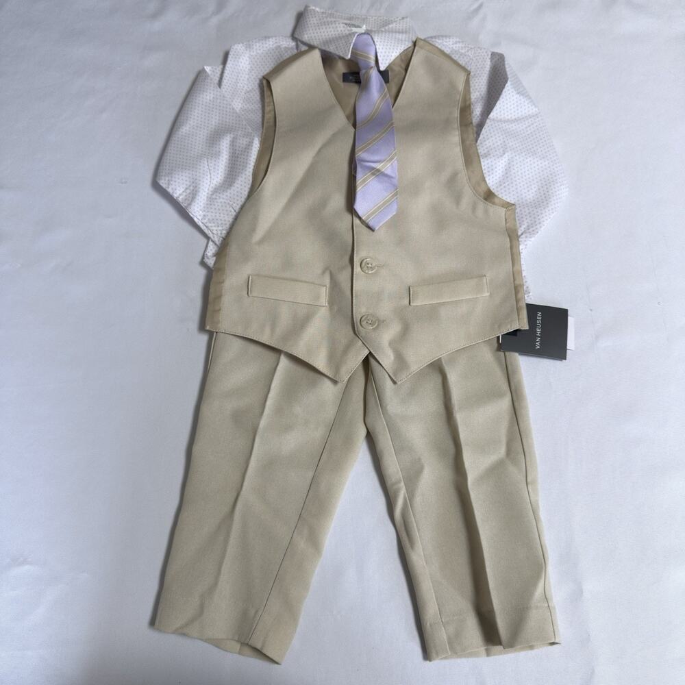 Van Heusen Vest, Shirt & Pant 4 piece Set Boys 2T Beige Lavender